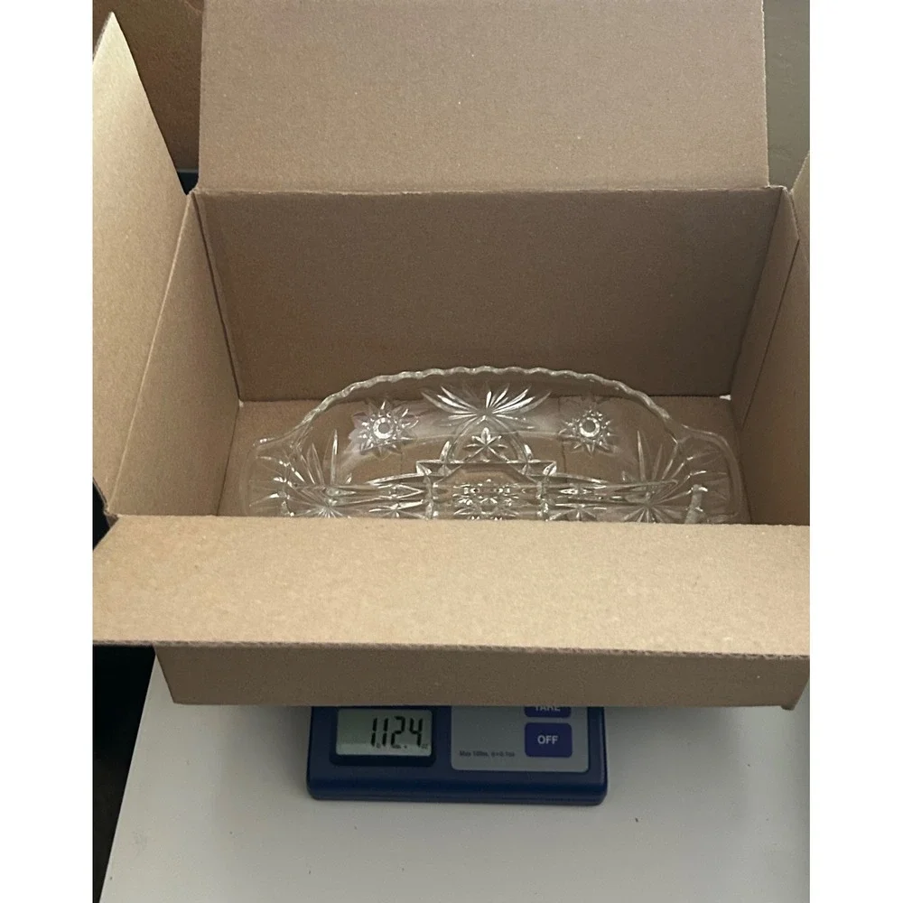 Vintage Clear Pressed Glass Divided Relish Dish Starburst Pinwheel Oval